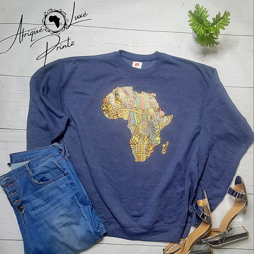 African Map customized Sweatshirt Hanes Ecosmart, size:L 50/50 blend.